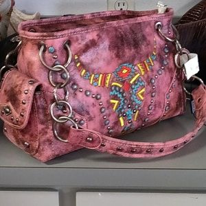 Studded beaded Western cow girl handbag